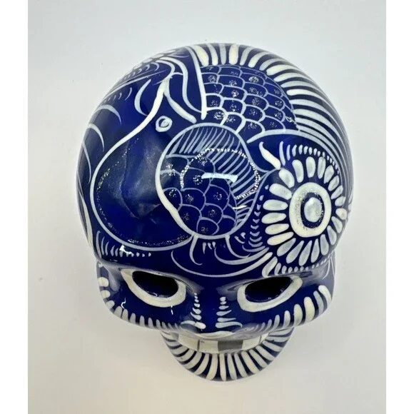 Talavera Mexican Day of the Dead Sugar Skull 6" Pottery Muertos Folk Art redware - Picture 5 of 7